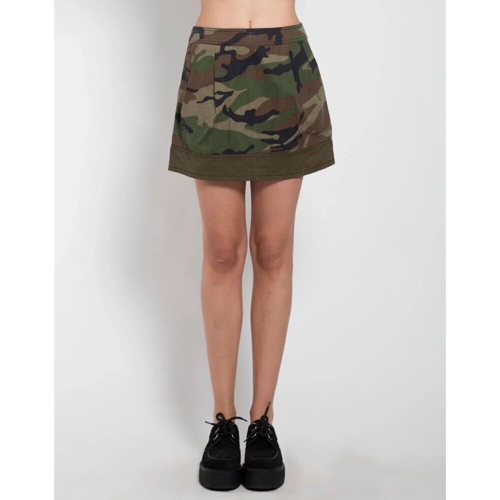 TRIPP NYC Green Brown Army Camo Y2K Pleated Utility Mini Skirt Size XS